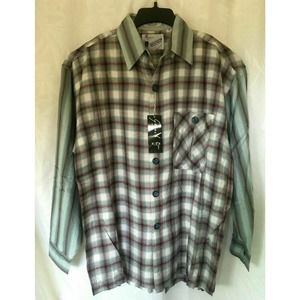 NWT GOOUCH Plaid Shirt Button Down Rayon Long Pop Art XL
